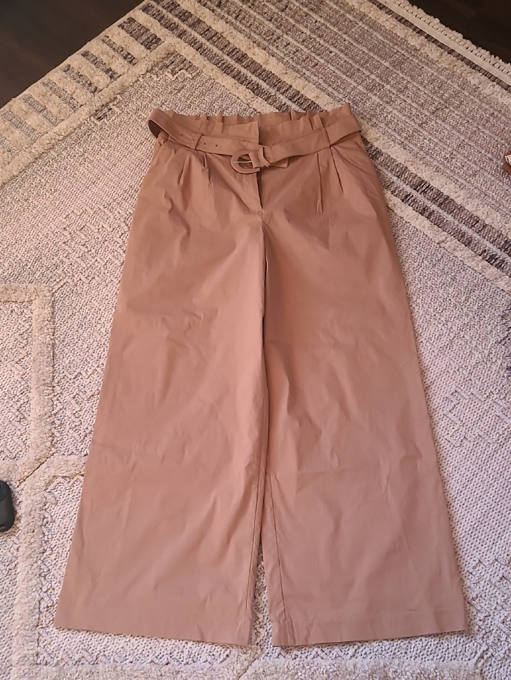 Express Camel High-Waist Paperbag Trousers with Belt